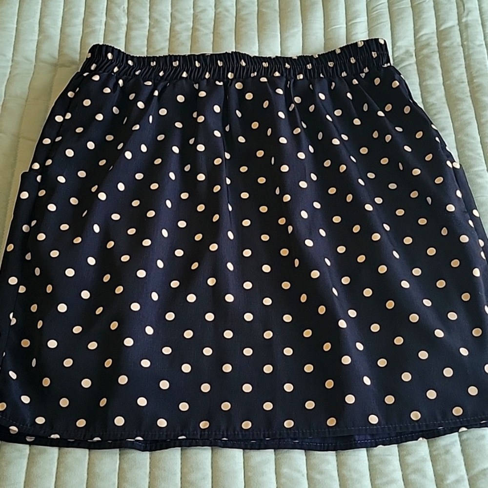 NWOT 1960s NAVY BLUE& WHITE POLKA DOTS MINI SKIRT W/ FRONT POCKETS SMAL - Picture 8 of 10